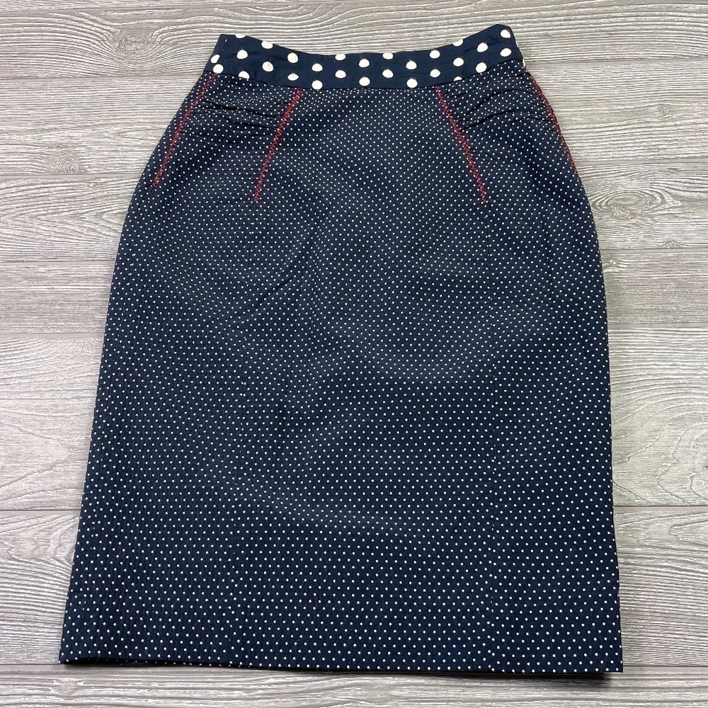 YOANA BARASCHI Pencil Midi Skirt Women's size 0 Blue & White Polka Dot High Rise